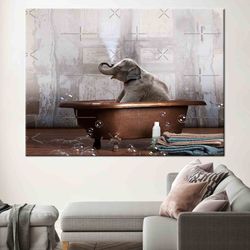 elephant in blue bathtub print, elephant canvas art, elephant painting, elephant wall decor, elephant canvas, elephant p