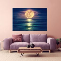 huge full moon over the sea, full moon wall art,nature wall art, full moon canvas print, full moon print, full moon post