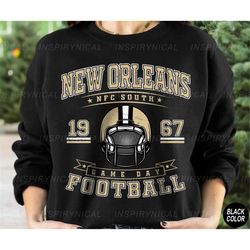 clothing for game days featuring vintage new orleans saints sweatshirts, saints shirts, and new orleans football fan tee