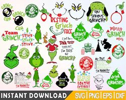 900 files the grinch svg bundle, grinch hand svg, grinch face svg, grinch christmas svg, clipart cricut vector cut file,