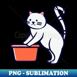 cute white cat sitting on its litter box - vintage sublimation png download - unleash your inner rebellion