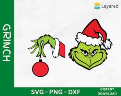 grinch face svg, grinch hand svg, grinch face and hand with ornament, grinch face silhouette, christmas grinch face