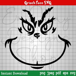 grinch face svg, grinch ornament, grinch smile, christmas svg, cricut, silhouette, digital download, png, svg, eps, pdf,