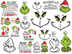 grinch face svg bundle, png, cricut, christmas svg, my day grinch svg, grinch face cut file, whoville university svg,