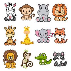 jungle animals svg, safari animals layered svg, animal svg, safari animals svg, safari animals outline svg, zoo animals