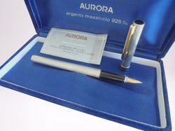 aurora marco polo fountain pen in sterling silver 925 and lacque in gift box with garantee original