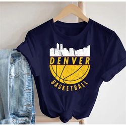 vintage denver basketball city skyline navy tshirt, denver basketball team retro shirt, american basketball shirt, gift