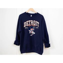 vintage detroit baseball team cute mascot classic navy sweatshirt, detroit baseball 90s sweatshirt, detroit sports shirt