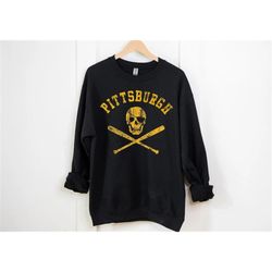 pittsburgh baseball team vintage skull black sweatshirt, pittsburgh baseball sweatshirt, pittsburgh city sports shirt, g