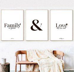 family decor family quotes wall art set of 3 prints love family quote poster digital family print love print family gift