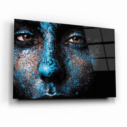 Tempered Glass Wall Art | Modern Wall Art - Blue Glass Art - Woman Wall Art - Glass Wall Hanging -PDF.SVG.PNG.JPG