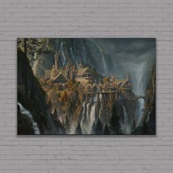 rivendell print, the lord of the rings canvas, movie art, fantasy rolled canvas art, ready to hang