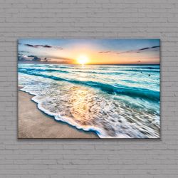 sea beach ocean white sand canvas or poster, 3 and 5 panels canvas, framed art, ready to hang