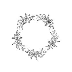 floral wreath embroidery design, 6 sizes, instant download