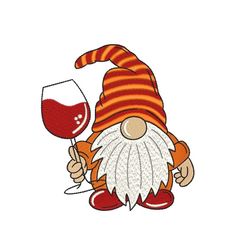 wine gnome embroidery design, 3 sizes, instant download