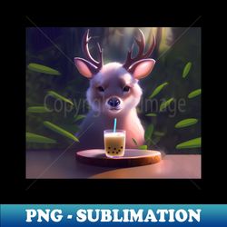 baby deer with boba bubble tea - elegant sublimation png download - create with confidence