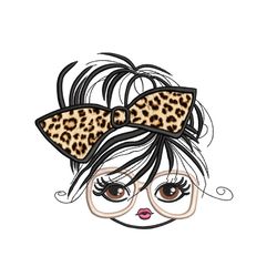applique leopard bow girl embroidery design, 3 sizes, instant download