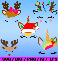 christmas reindeer faces svg bundle