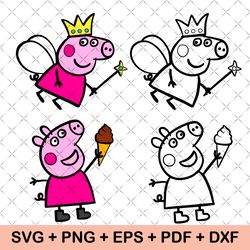 peppa pig png bundle, peppa pig clipart, peppa pig cut file, peppa pig birthday png, kids peppa png, peppapig family svg