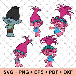 trolls svg, cartoon svg, trolls family svg vector, layered svg, cute trolls svg, poppy trolls svg, trolls clipart svg,