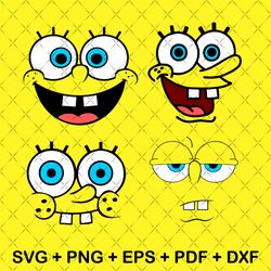 spongebob face svg, spongebob svg, bikini bottom svg, cute svg, cartoon svg, kids svg, vector, layered svg,