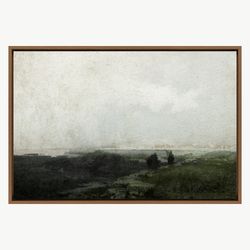 dark green forest on overcast day scenic landscape illustrations frame large wall art, green art, vintage art,minimalist