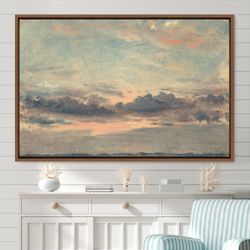 framed canvas oil painting cloud landscape wall art, nature framed large gallery art, minimalist art, vintage art for ro