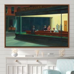 Edward Hopper Nighthawks, Framed Canvas Print, Large Wall Art Print, Abstract Large Art, Minimalist Art, Gift, Wall Deco
