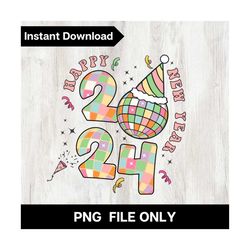 happy new year 2024 png, disco ball png, new year sublimation, retro happy newyear png.
