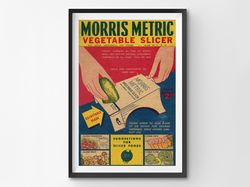 1950's morris metric vegetable slicer poster! (up to 24 x 36) - kitchen - decor - tools - gadgets