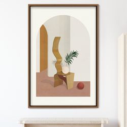 abstract arch view room with geometric table and palm leaf geometric shapes illustrations canvas art, frame large wall a