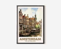 amsterdam the netherlands wall art, traveller gift art lovers, travel market wall art print, modern travel art, bedroom