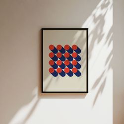 bauhaus wall art print, retro home decor, modern geometric poster red blue minimalist vintage modern decor,abstract geom