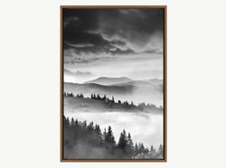 black and white foggy mountain landscape canvas art print, mountain wall art, frame large wall art, gift, living room wa
