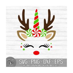 reindeer unicorn  instant digital download  svg, png, dxf, and eps files included!  christmas, girl, peppermint candy ca