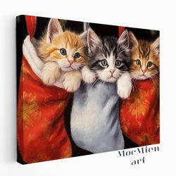 adorable cat peacefully sunbathing next to the christmas tree in a cozy cottagecore room wall art oil painting canvas po