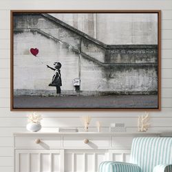 banksy there is always hope girl with balloon graffiti and street art illustrations canvas art print, frame large wall a