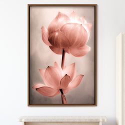 pink lotus flowers floral botanical canvas art print, frame large wall art, gift, wall decor