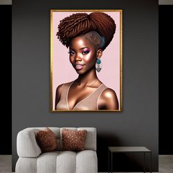 african woman canvas print, afro american fashion girl artwork, wall art decor, ethnic home decor