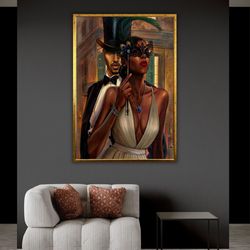 afro american couple painting canvas print, ethnic artwork, couple art print, african american wall decor, home decor gi