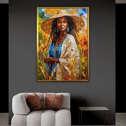 afro american woman canvas print, american fashion girl artwork, african portrait, wall art decor, ethnic home decor