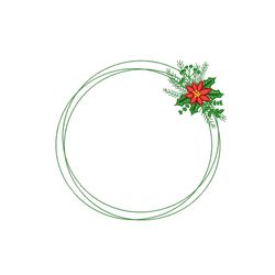 christmas wreath machine embroidery design, poinsettia embroidery design, 4 sizes, instant download