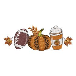 tis the season embroidery design, football pumpkin coffee embroidery design, 3 sizes, instant download