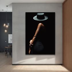 mysterious woman in black hat art print, abstract woman wall art, modern decor ideas for home and office with different