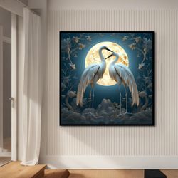 storks in love canvas painting, stork bird living room decor