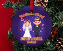 personalized carl and ellie ornament, first christmas married ornament