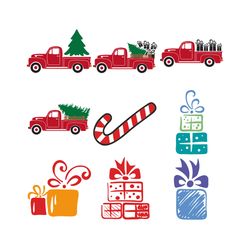 christmas bundle svg, red truck tree christmas svg, gift svg, candy cane svg, holidays svg, digital download