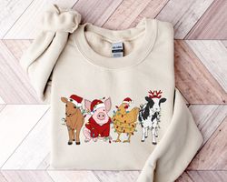 christmas farm animals sweatshirt, christmas cow sweatshirt, christmas sweatshirt, farm life sweatshirt, santa animal sh