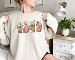 christmas pink coffee sweatshirt, christmas sweatshirt, coffee lover gift worker winter christmas snowman latte coffee l