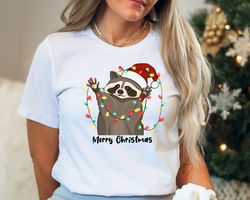 christmas raccoon shirt, raccoon lights shirt, merry christmas tee, funny animal shirt, kids animal shirt , christmas gi